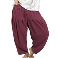 Paille Ladies Harem hlače široke noge lampione hlače visokog struka dugih hlača dnevno nošenje dna vino crveno