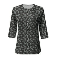 Muške bluze za žene, ležerna modna pamučna lanena košulja kratkih rukava s printom, ženski vrhovi u sivoj boji