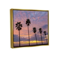 Stupell Industries Purple Cloud Sunset Visoka palma Silhouettes Fotografije metalno zlato plutajuće uokvireno