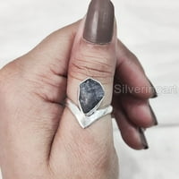 Prirodni tanzanitni prsten, grubi tanzanitni prsten od dragulja, prosinac rodni kamen, kruna v prsten, srebro