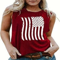 Ženske majice bez rukava za 4. srpnja, široke modne košulje s izrezom u obliku slova u i zastavom SAD-a, domoljubna