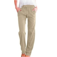 Ljetni trendovi, Poropl Fashion Casual Solid Elastic Labave ravne široke nogu hlača bijele lanene hlače za čišćenje