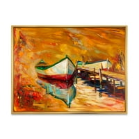 Crveni i bijeli čamci uz pristanište uokvireni slikarski platno umjetnički tisak