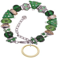 Zlatni veliki Karma prsten, zelena božićna Narukvica od perli