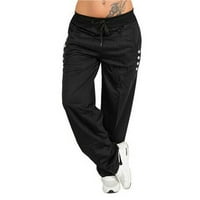 Ženske hlače za trčanje hlače za slobodno vrijeme s džepovima ljetne široke sportske duge joga hlače crne Alberte
