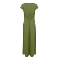 Ženska haljina Plus veličine A kroja do gležnja, jednobojne boemske haljine za odmor u zelenoj boji, u zelenoj