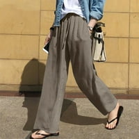 Posteljine hlače plus veličina žena Ljetna čvrsta boja pamuk labava hlače za prozračivanje široke noge s džepnom