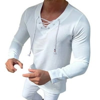 Košulje za muškarce, jednobojna pamučna bluza s izrezom u obliku slova U i dugim rukavima, Muške majice