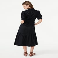 Besplatni montažni ženski ruffle vrat pojas midi haljina s kratkim rukavima, veličine xs-xxl