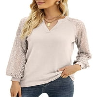 Ženska majica s čipkastim šavom od vafla, široka šuplja tunika, bluza za slobodno vrijeme, pulover od marelice