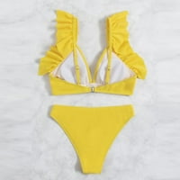 Bikini Setovi za žene Push-up seksi jednobojni podijeljeni bikini kupaći kostim s volanima žuti set odjeće za
