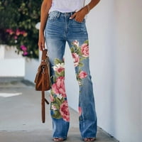 Hlače za žene ženske hlače s cvjetnim printom, labavi donji dio traperica, rastezljivi donji dio, ženske hlače