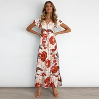 Ženske ljetne haljine, Ženska ljetna haljina s izrezom u obliku slova u, boemska cvjetna haljina za plažu s volanima
