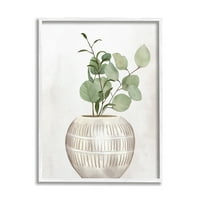 Stupell Industries Loal Biljne biljke okrugli listovi uzorkani vaza Slikanje bijelog uokvirenog umjetničkog tiskana