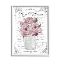 Stupell Industries Pink Roses Bouket Francuske riječi Fancy Script Pozadina Grafička umjetnost bijela uokvirena