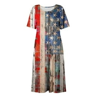 Ljetna haljina za žene casual Day Nezavisnost tiskana V-izreza kratka rukava haljina s ljuljačkom multi-boje s