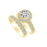 1. Karat okrugli oblik Bijeli prirodni dijamantni zaručnički prsten Set 18K čvrsto žuto zlato veličine-9.5