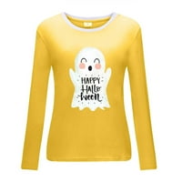 Tdoqot Halloween majice za žene- dugi rukav jesen duh grafički plus size casual posada vrat slatka majica žuta