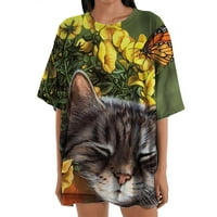 Ljetne bluze za žene kratkih rukava sa životinjskim uzorkom ležerni vrhovi kratkih rukava bluze boemske majice