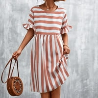 Rasprodaja A-listera Ženska mini suknja modna ležerna proljetno-ljetna prugasta haljina s kratkim rukavima s okruglim