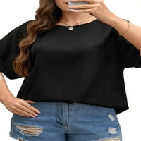 Ženski plus ležerni čvrsti okrugli vrat gornji kratki rukav crne bluze plus veličine