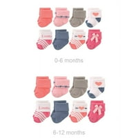 Pamučne frotirne čarape za djevojčice, rastu sa mnom, ljubav, 0 i 6 mjeseci